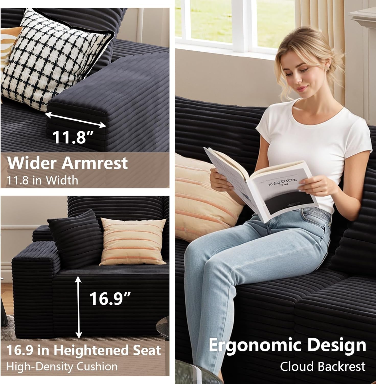 Modern 107 Inch Cloud Sectional Couch with Chaise-3