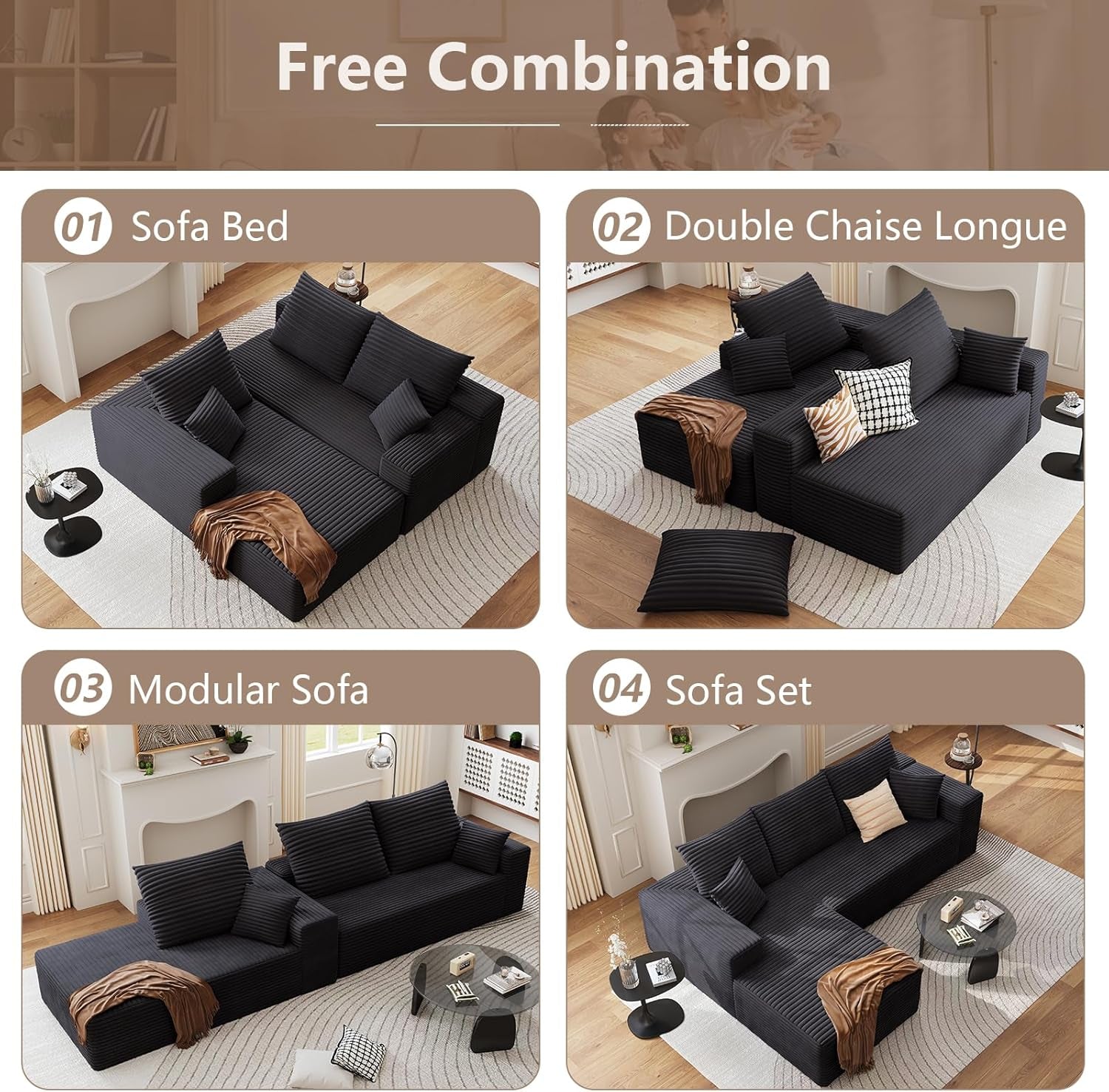 Modern 107 Inch Cloud Sectional Couch with Chaise-2