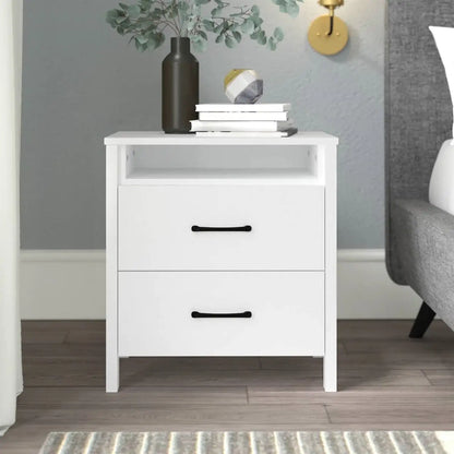 Modern 2-Drawer Bedside Table Nightstand in White Wood Finish - Nightstand