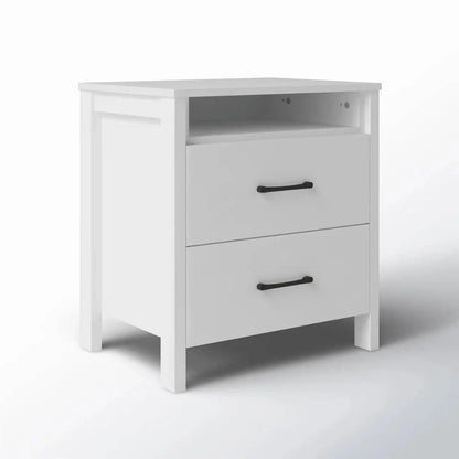 Modern 2-Drawer Bedside Table Nightstand in White Wood Finish - Nightstand