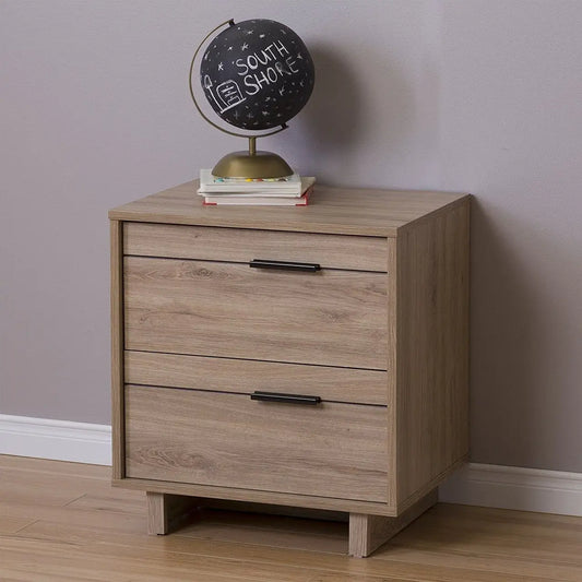 Modern 2-Drawer End Table Nightstand in Light Oak Wood Finish - Nightstand
