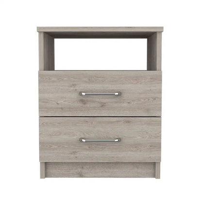 Modern 2-Drawer Nightstand with Open Shelf in Beige Wood Finish - Nightstand