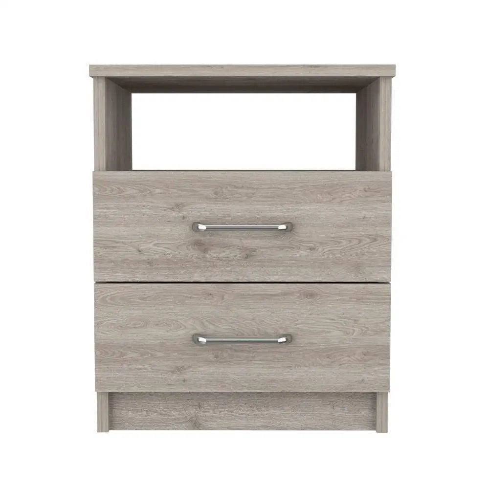 Modern 2-Drawer Nightstand with Open Shelf in Beige Wood Finish - Nightstand