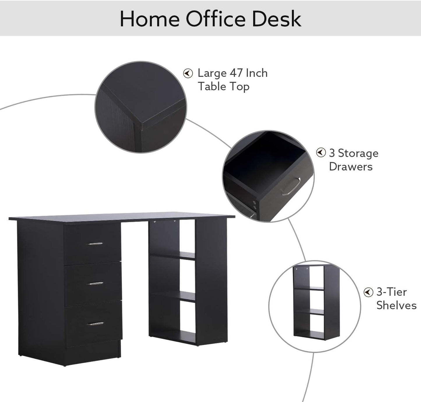 Modern 47 Inch Computer Desk With Storage Shelves-3
