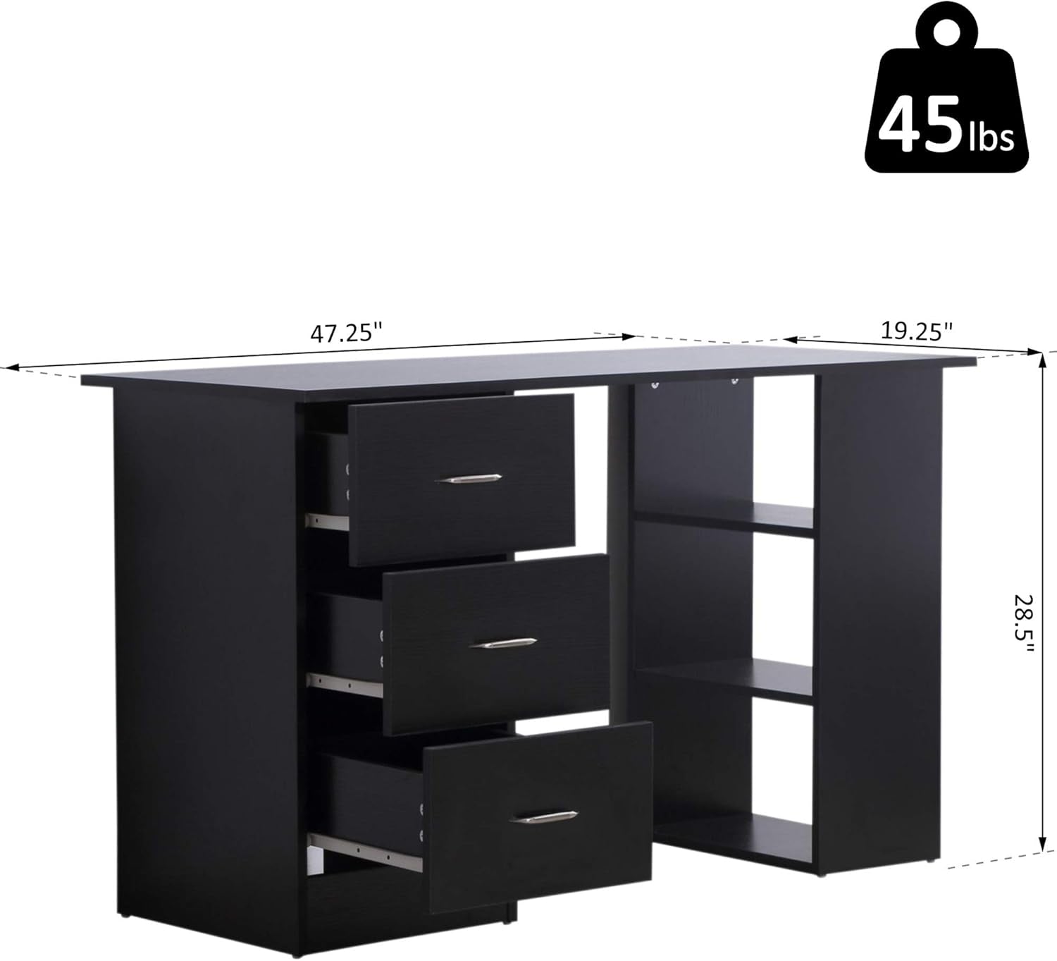Modern 47 Inch Computer Desk With Storage Shelves-2