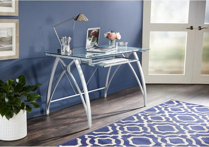 Modern 48 Inch Glass Computer Desk With Metal Frame-0