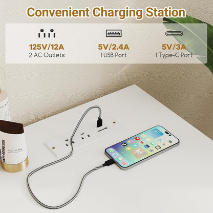 Modern 53 Inch White Computer Desk with Charging Station-4