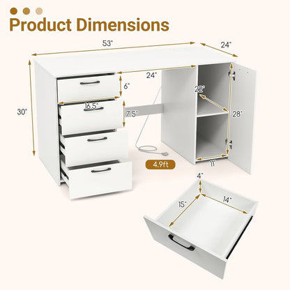 Modern 53 Inch White Computer Desk with Charging Station-2
