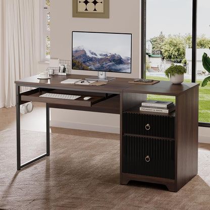 Modern 55 Inch Computer Desk with Storage and Tray-1