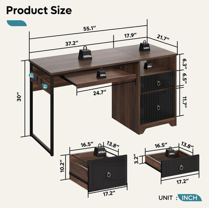 Modern 55 Inch Computer Desk with Storage and Tray-2