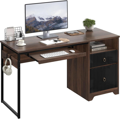 Modern 55 Inch Computer Desk with Storage and Tray-0