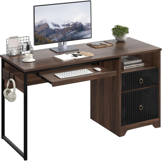 Modern 55 Inch Computer Desk with Storage and Tray-0