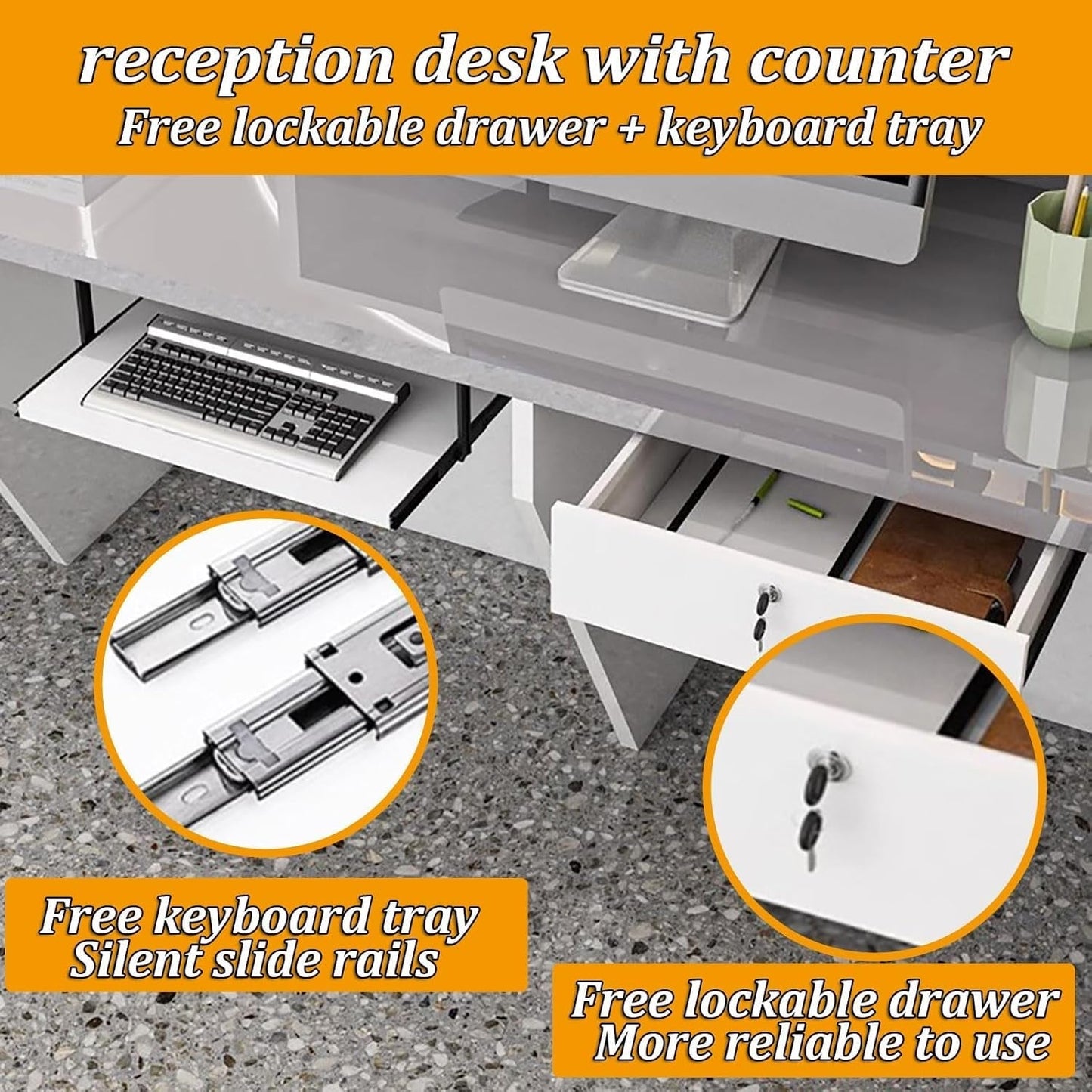 Modern 63 Inch Reception Counter with Lockable Drawer-3