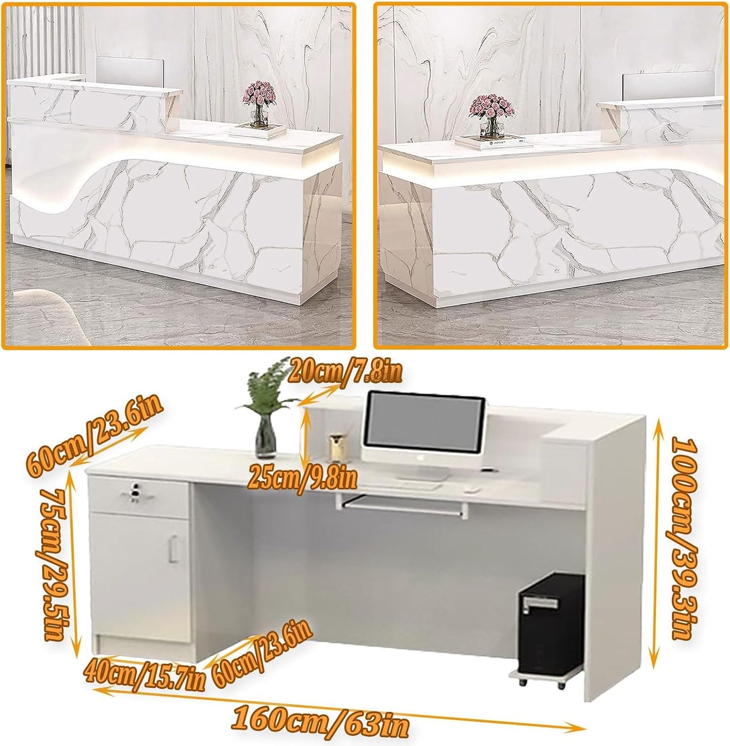 Modern 63 Inch Reception Counter with Lockable Drawer-1