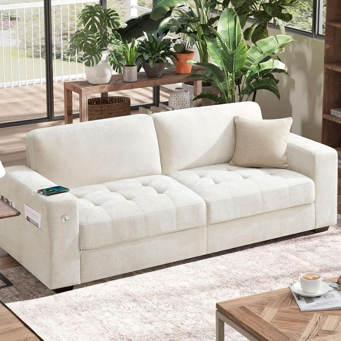 Modern 89 Inch Sofa with USB Ports and Removable Cover-0