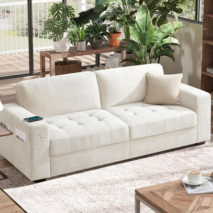 Modern 89 Inch Sofa with USB Ports and Removable Cover-0