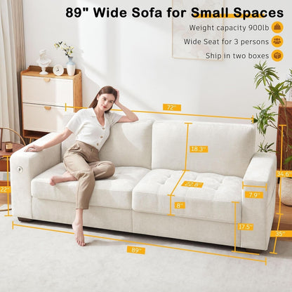 Modern 89 Inch Sofa with USB Ports and Removable Cover-1