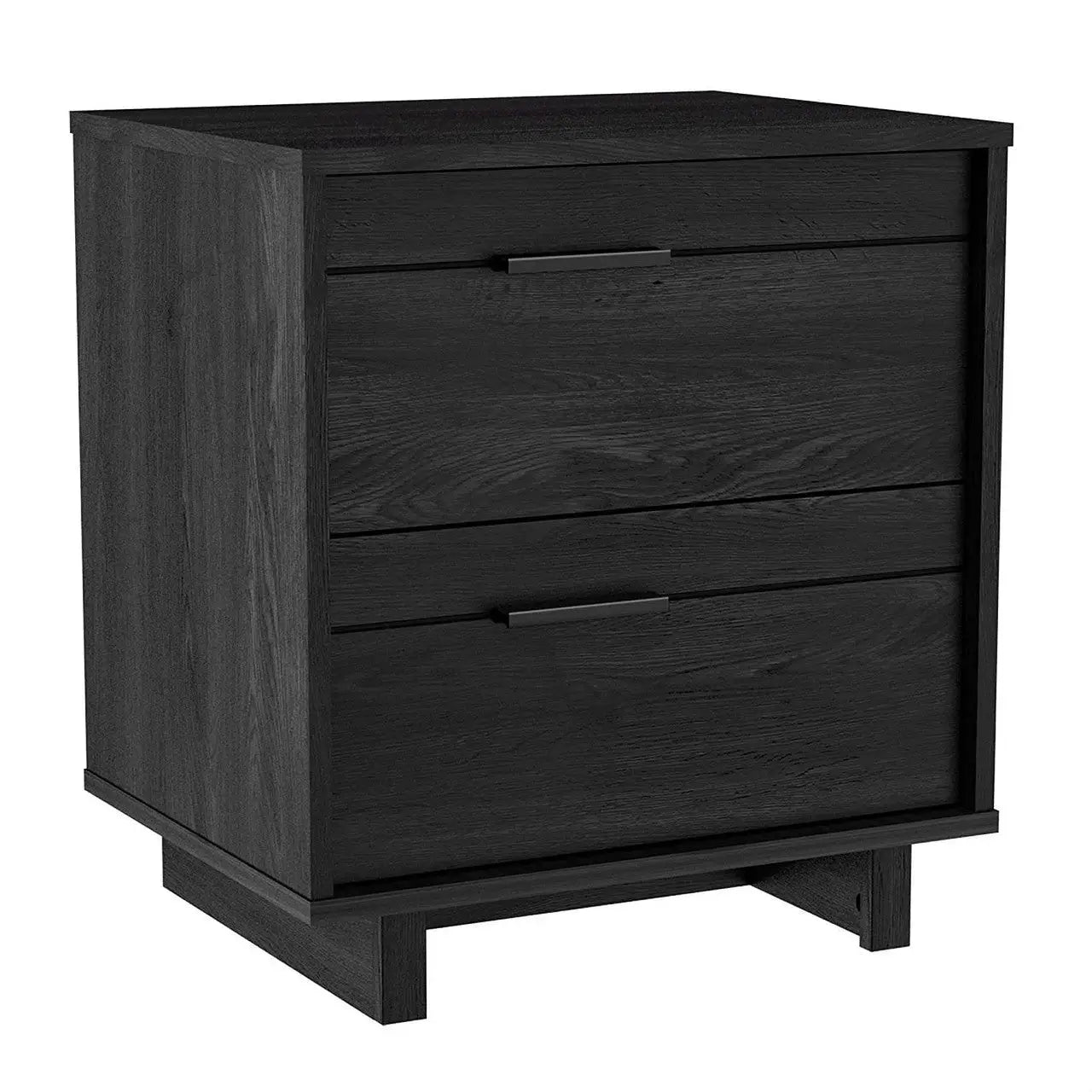 Modern Bedroom Nightstand in Grey Black Wood Finish - Nightstand