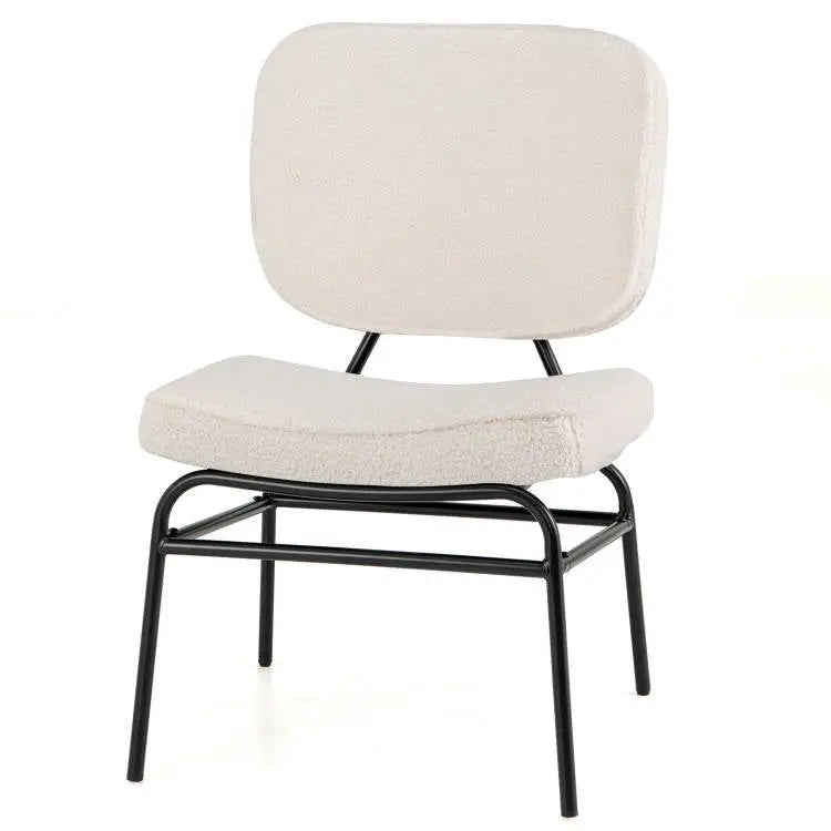 Cream-colored sherpa fabric accent chair with ergonomic padding and black metal frame
