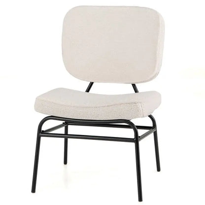 Cream-colored sherpa fabric accent chair with ergonomic padding and black metal frame