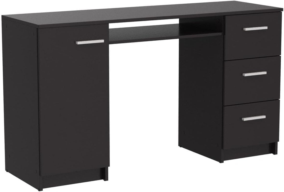Modern Black Computer Desk with Storage Drawers and Shelf-3