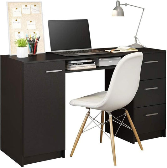 Modern Black Computer Desk with Storage Drawers and Shelf-0