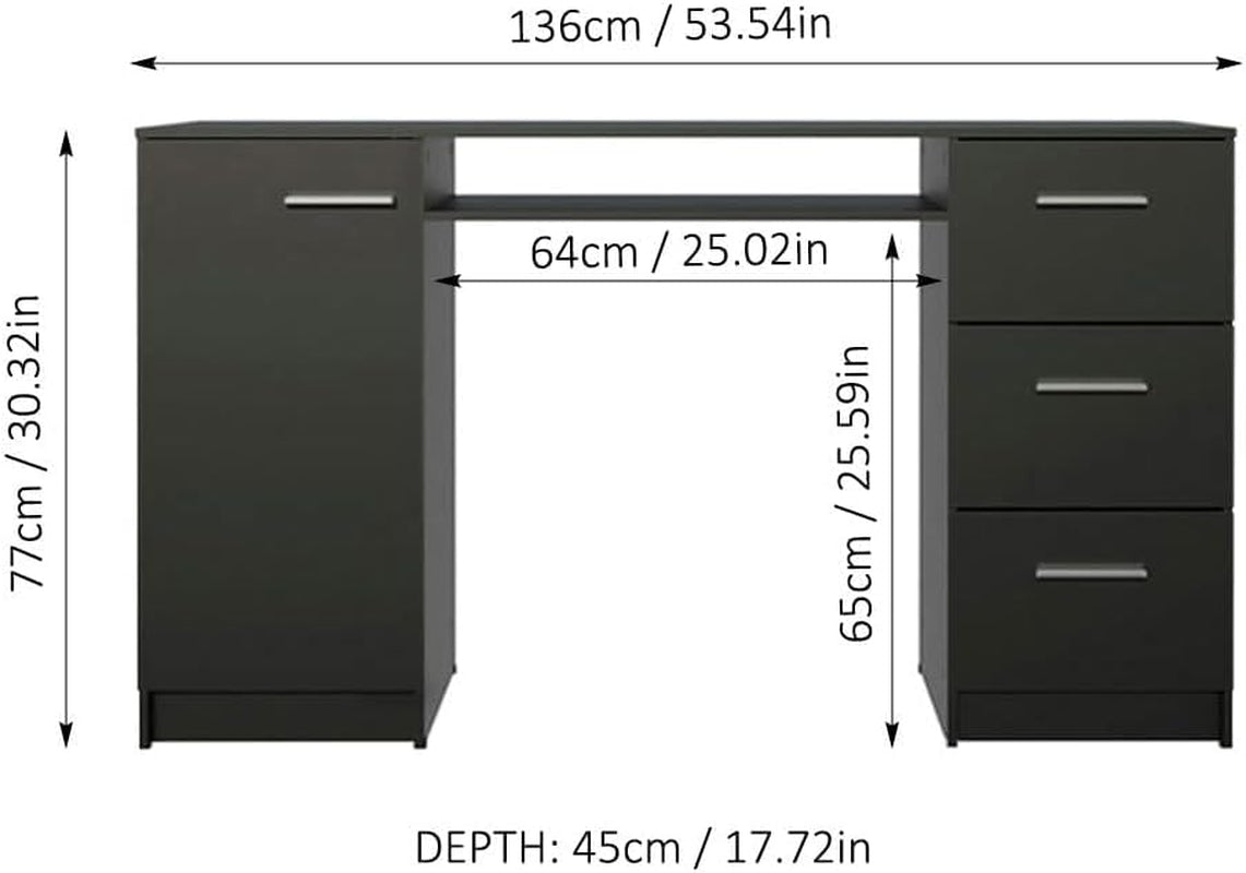 Modern Black Computer Desk with Storage Drawers and Shelf-2