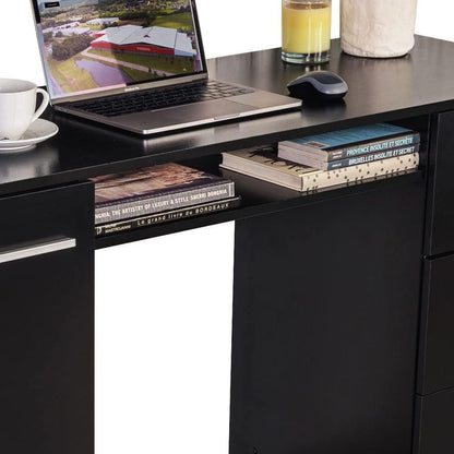 Modern Black Computer Desk with Storage Drawers and Shelf-4