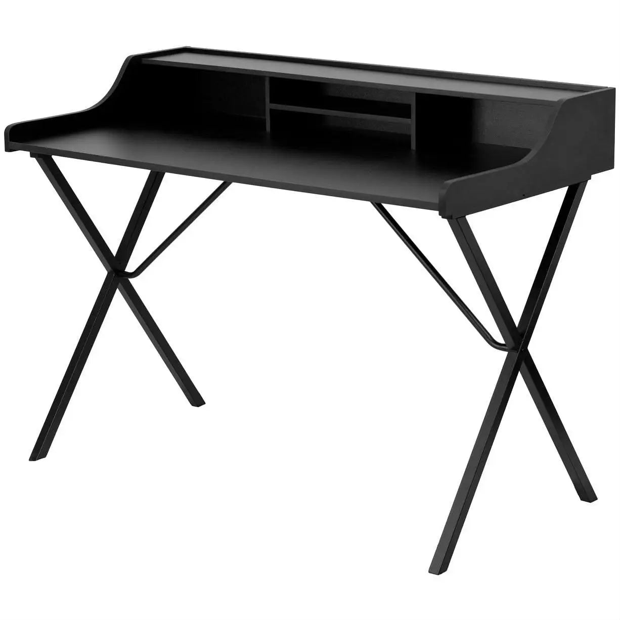 Modern Black Office Table Computer Desk with Raised Top Shelf - Computer Desk