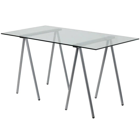 Modern Clear Tempered Glass Top Writing Table Computer Desk with Metal Legs - Computer Desks