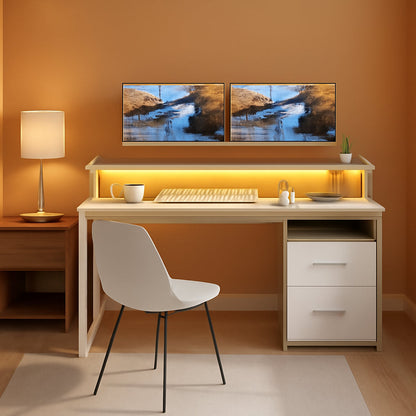 Modern Computer Desk with Drawers Power Outlets LED Light-0