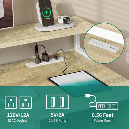 Modern Computer Desk with Drawers Power Outlets LED Light-4
