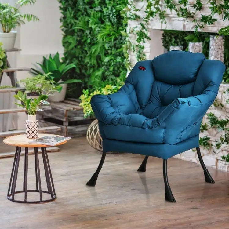 Modern Cushioned Accent Chair with Side Pocket in Navy Blue Upholstered Fabric - Living Room > Accent Chairs