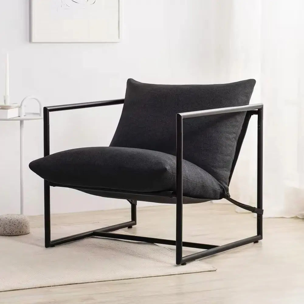 Modern Dark Grey Upholstered Accent Chair with Metal Frame - Living Room > Accent Chairs