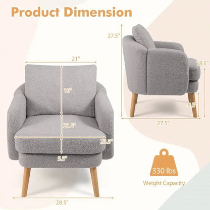 Modern Grey Sherpa Fabric Upholstered Accent Chair with Wooden Legs - Living Room > Accent Chairs