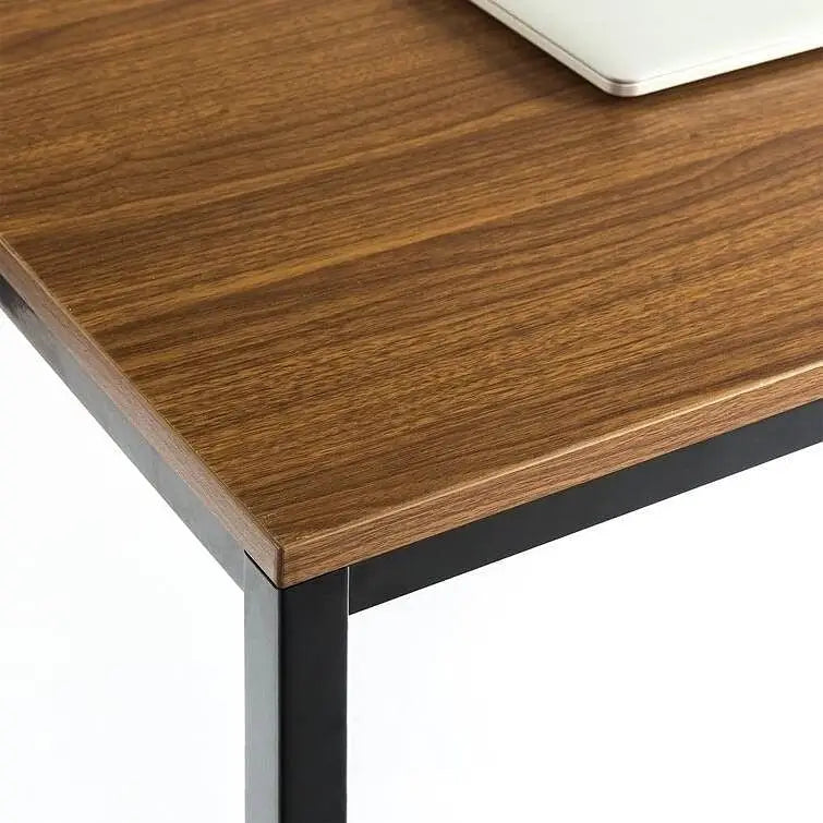 Modern Home Office Desk with Black Metal Frame and Brown Wood Top - Computer Desks