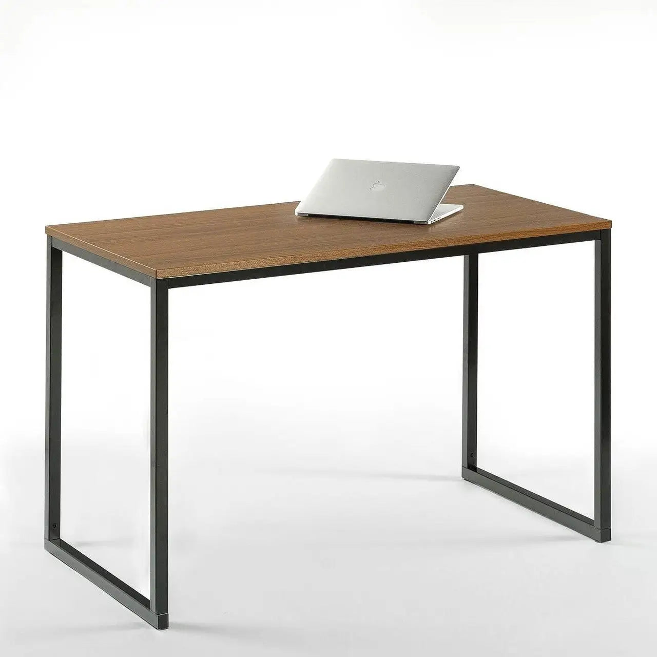Modern Home Office Desk with Black Metal Frame and Brown Wood Top - Computer Desks