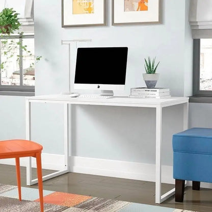 Modern Home Office Desk with White Metal Frame and Wood Top - Computer Desks