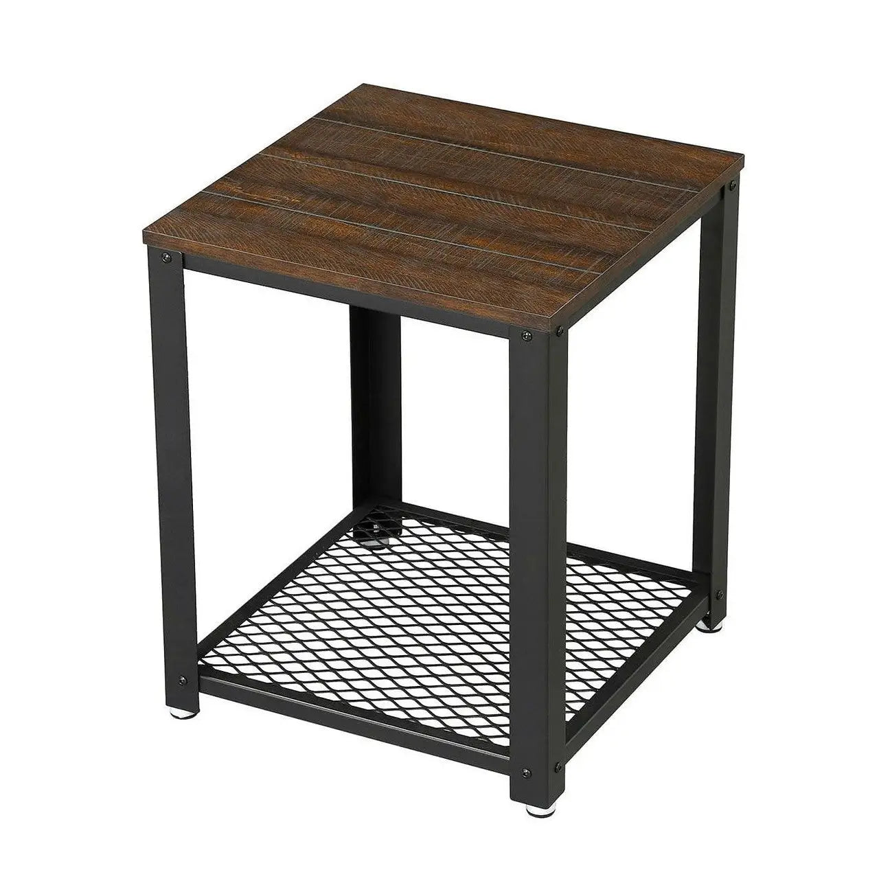 Modern Industrial Metal Wood Nightstand Side Table with Mesh Shelf - Nightstand