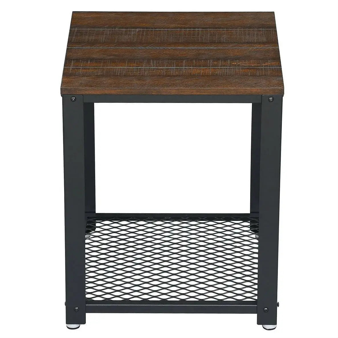 Modern Industrial Metal Wood Nightstand Side Table with Mesh Shelf - Nightstand