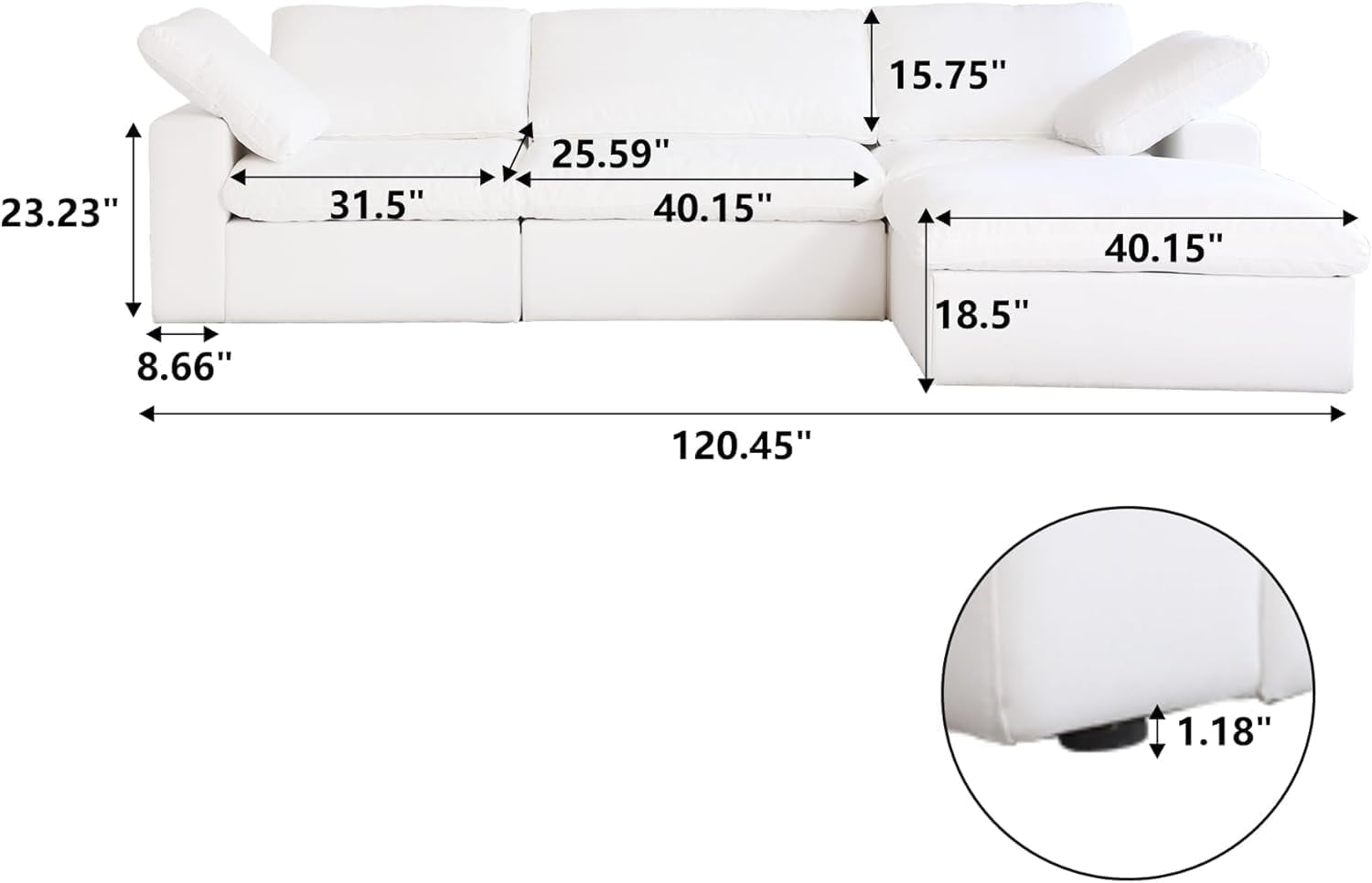 Modern L Shape Cloud Sofa Comfortable Convertible Sectional Couch-1