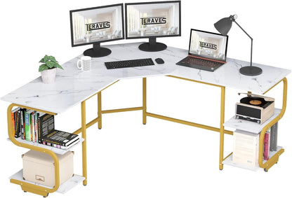 Modern L Shaped Desk with Large Shelves for Office-0