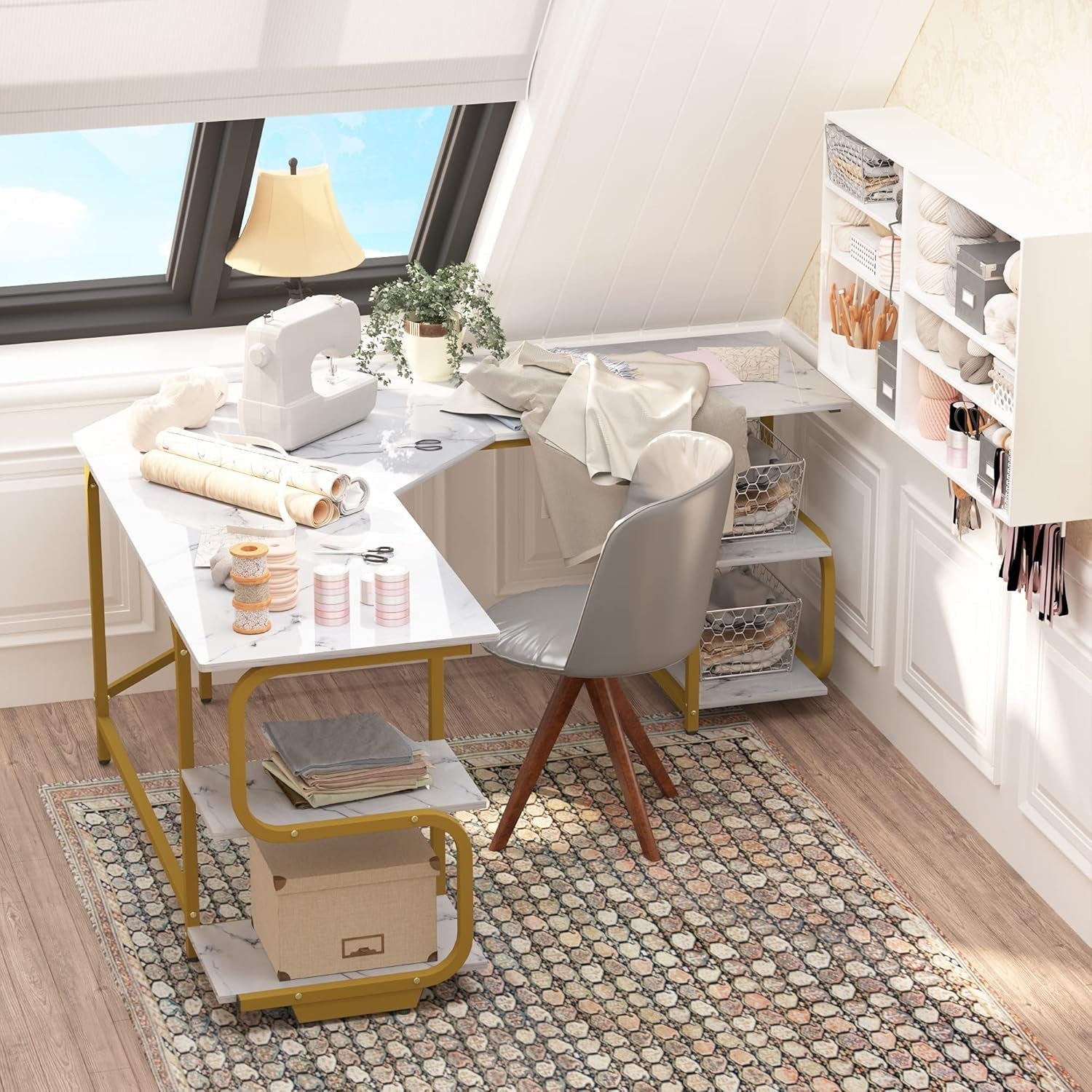 Modern L Shaped Desk with Large Shelves for Office-1