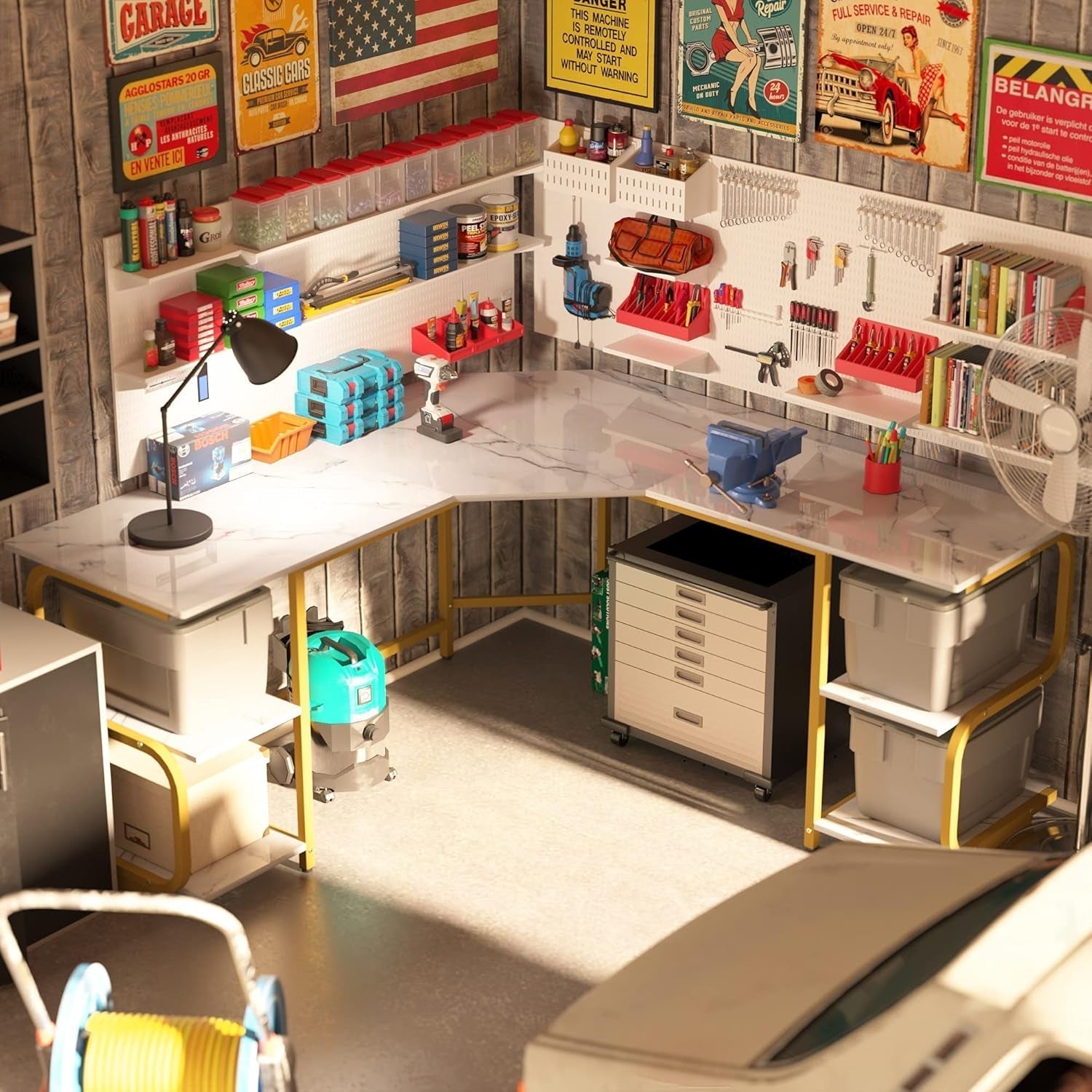 Modern L Shaped Desk with Large Shelves for Office-4