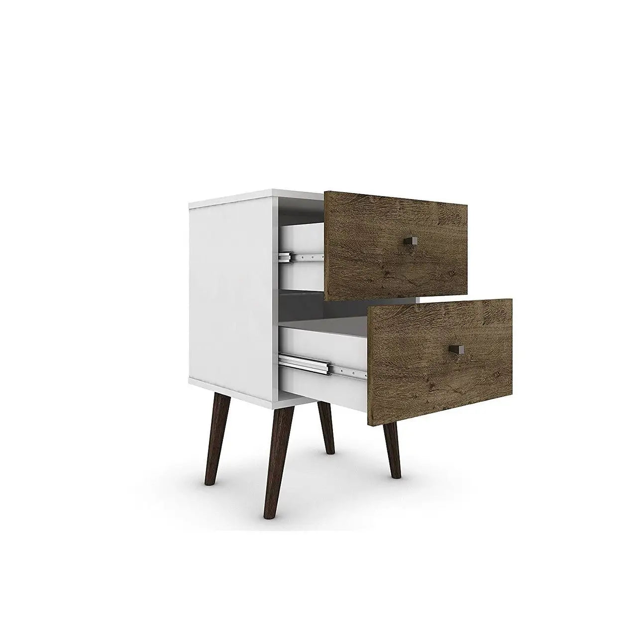 Modern Mid-Century Side Table Nighstand in White and Wood Finish - Nightstand and Dressers