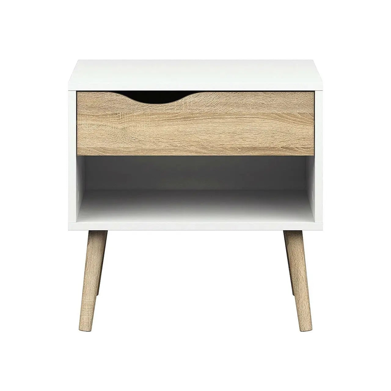 Modern Mid Century Style End Table Nightstand in White & Oak Finish - Nightstand