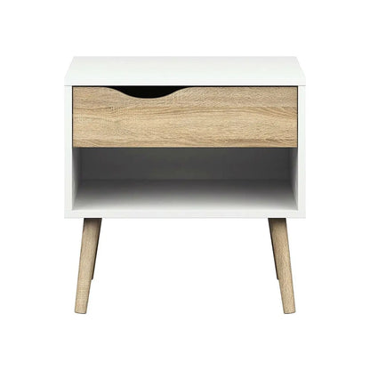 Modern Mid Century Style End Table Nightstand in White & Oak Finish - Nightstand