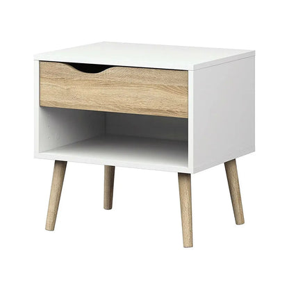 Modern Mid Century Style End Table Nightstand in White & Oak Finish - Nightstand