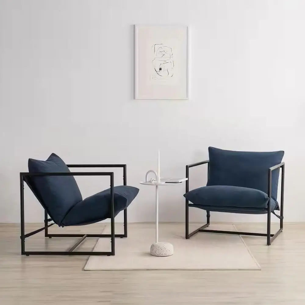 Modern Navy Blue Upholstered Accent Chair with Metal Frame - Living Room > Accent Chairs
