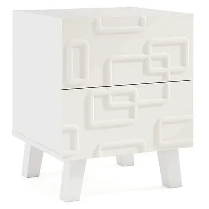 Modern Nightstand Side Table with Drawers and 3D Geometric Patterns-White - Color:White - Nightstand